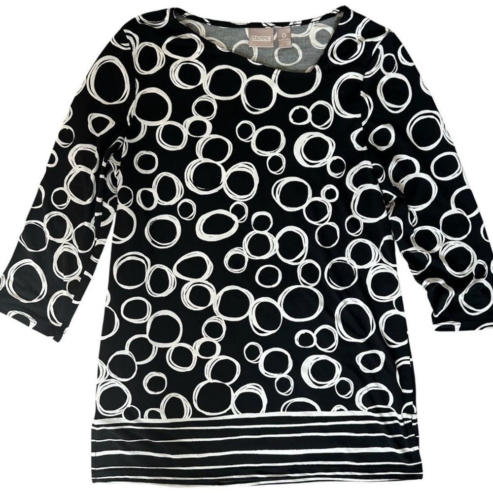Chico's Monochrome Circle Print Top Sz Small (chicos 0)
